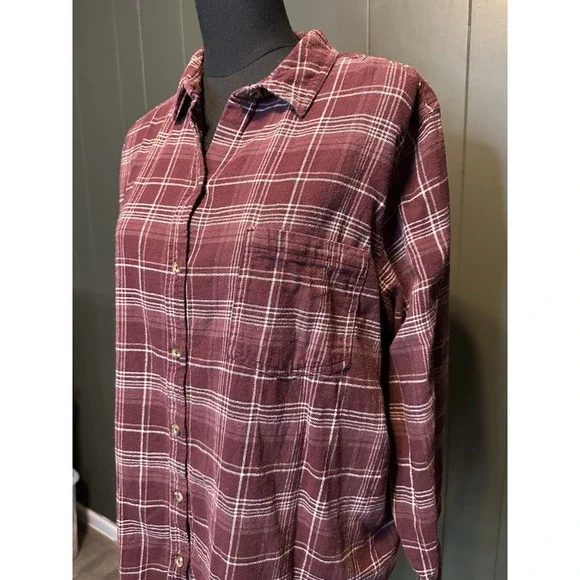 Sonoma Maroon Red White Flannel Plaid Button Down Women's XXL 2XL Plus Size - Picture 6 of 8